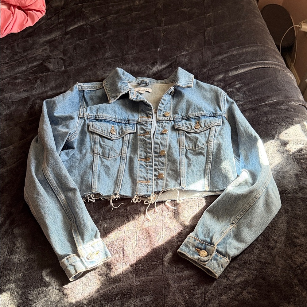 Topshop Light Blue Cropped Denim Jacket